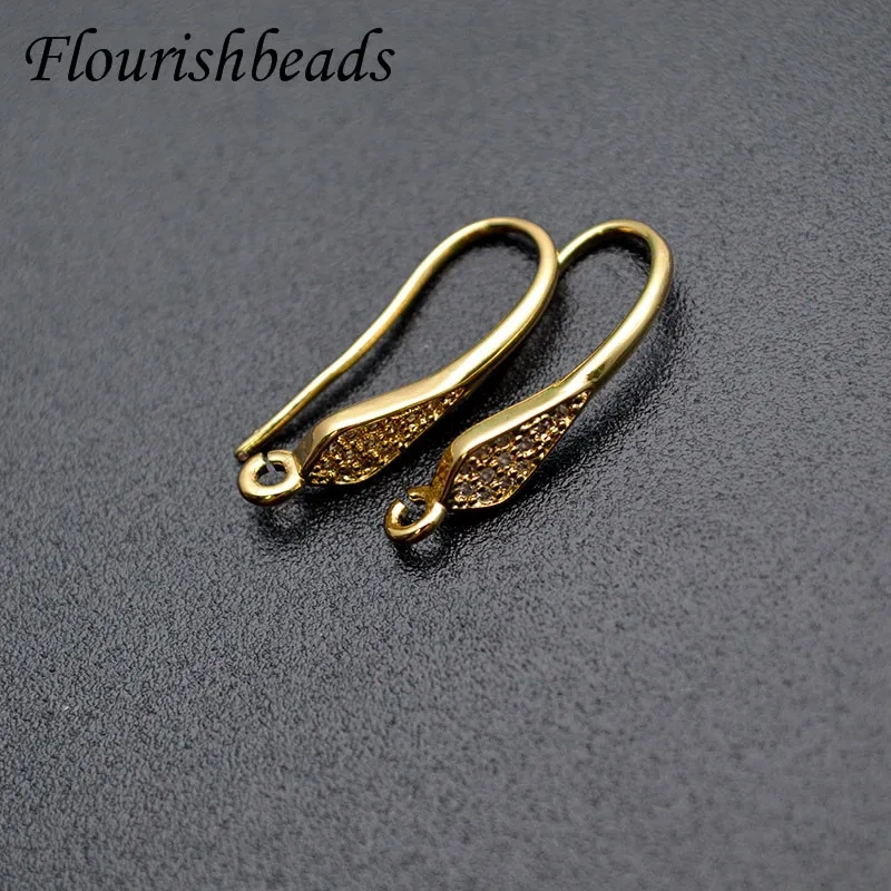 Nickle Free Rhodium Color CZ Beads Setting Rhombus Shape Metal Earring Hooks DIY for Jewelry Findings 30pc/lot