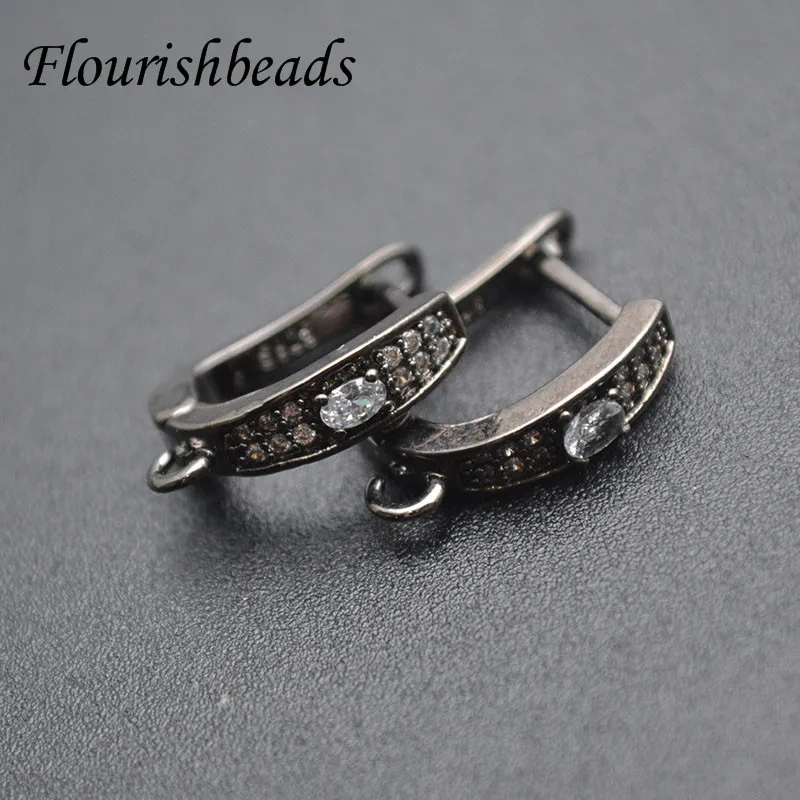 30pcs Multi-row Zircon CZ Beads Paved Real Gold Rhodium Plating Earring Hooks for DIY High Quality Jewelry Making Supplier