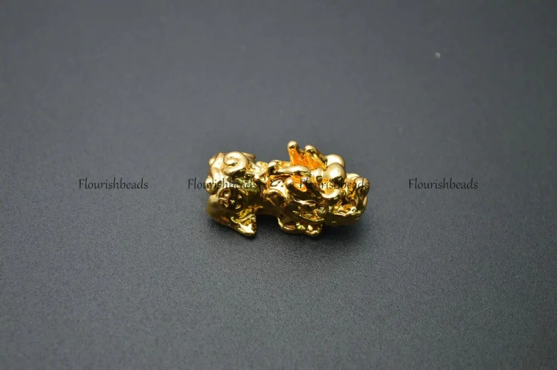 High Quality Anti-rust Gold Color Plating Lucky Money Pixiu 15x32mm Metal Bead Charms Fit Bracelet Making