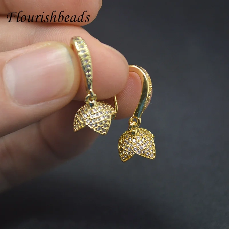 Gold Color CZ Beads Paved Anti Fading Earrings Flower Shape Layer Earrings Ear Wire  for Women Fashion Jewelry