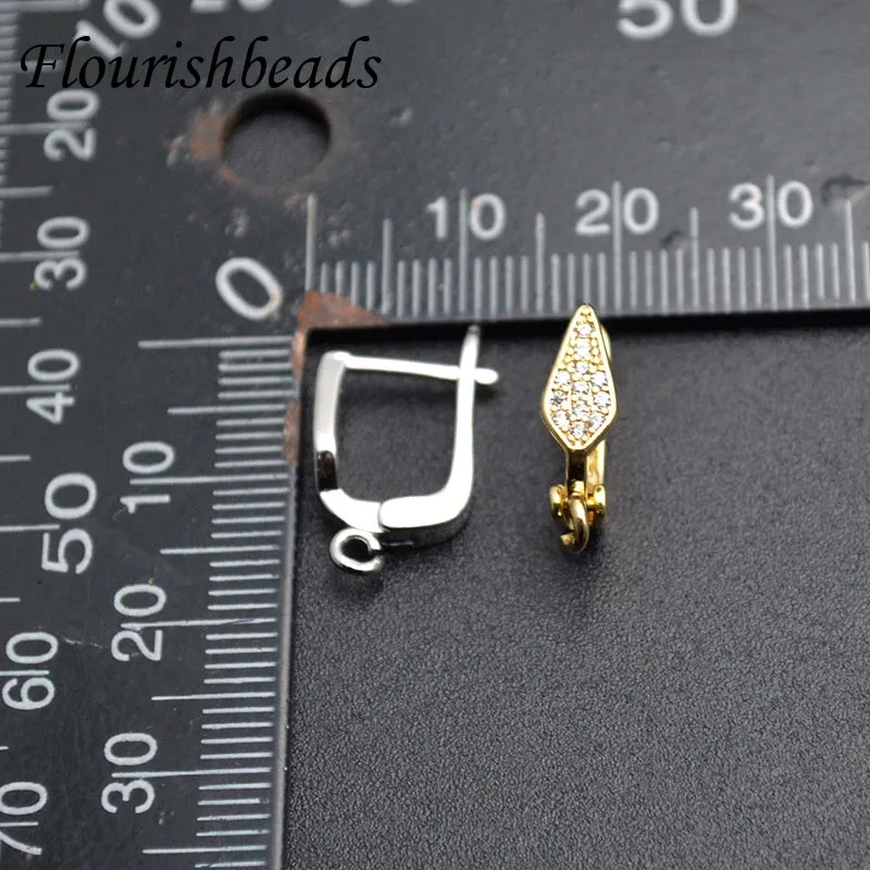 Nickel Free Gold Plating CZ Beads Pave Setting Rhombus Shape Metal Copper Earring Hooks for Jewelry Making Design 30pcs