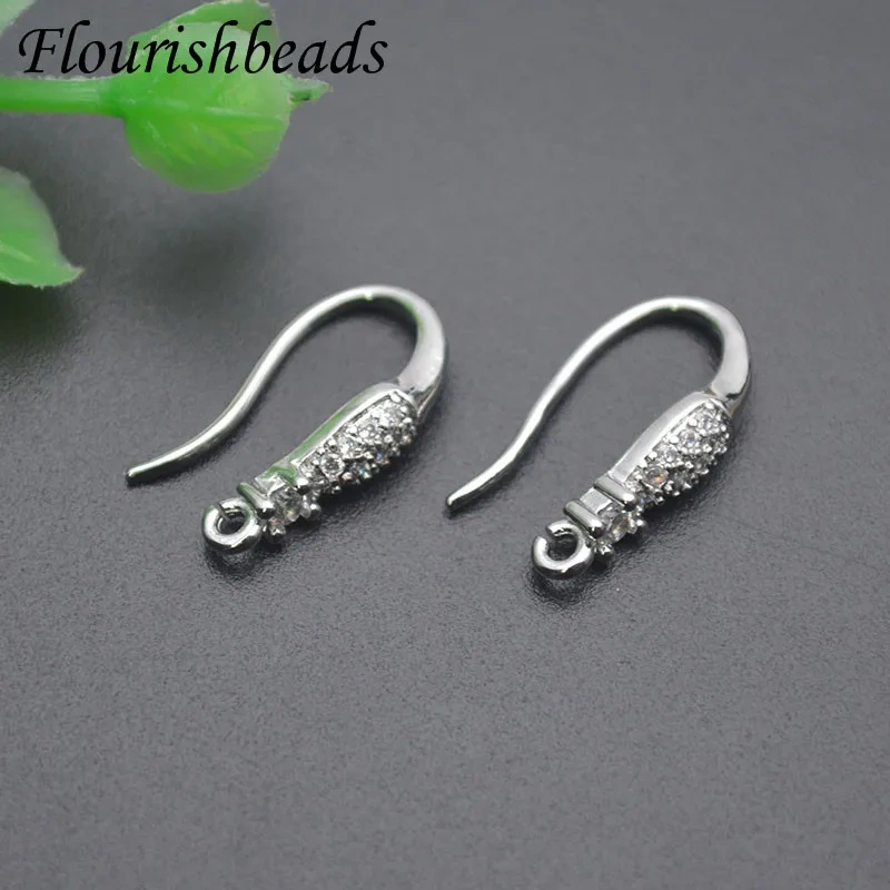 30pcs/lot Gold Plated Paved CZ Beads Ear Wire with Loop Jewelry Findings for DIY Dangle Earring