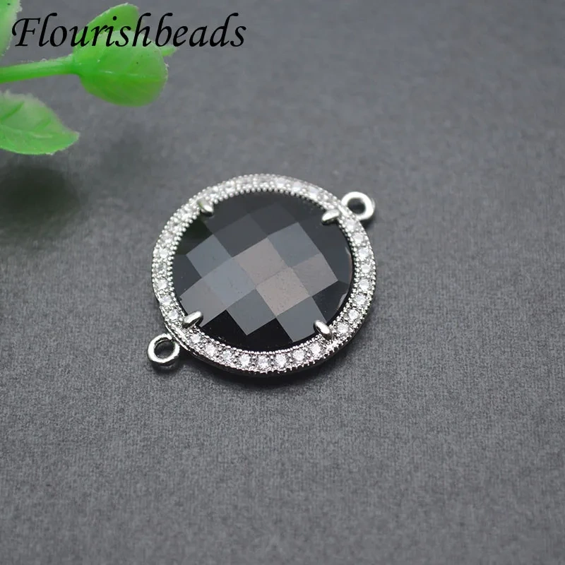 Jewelry Findings Paved CZ Beads Round Black Glass Crystal Connector DIY Necklace Bracelet Accessories