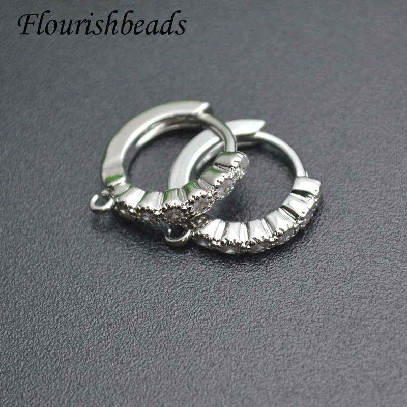 15x15mm 30pcs/lot CZ Beads Paved Gold Color Earring Hooks Clasp with Open Loop Woman Handmade Jewelry Making Accessories