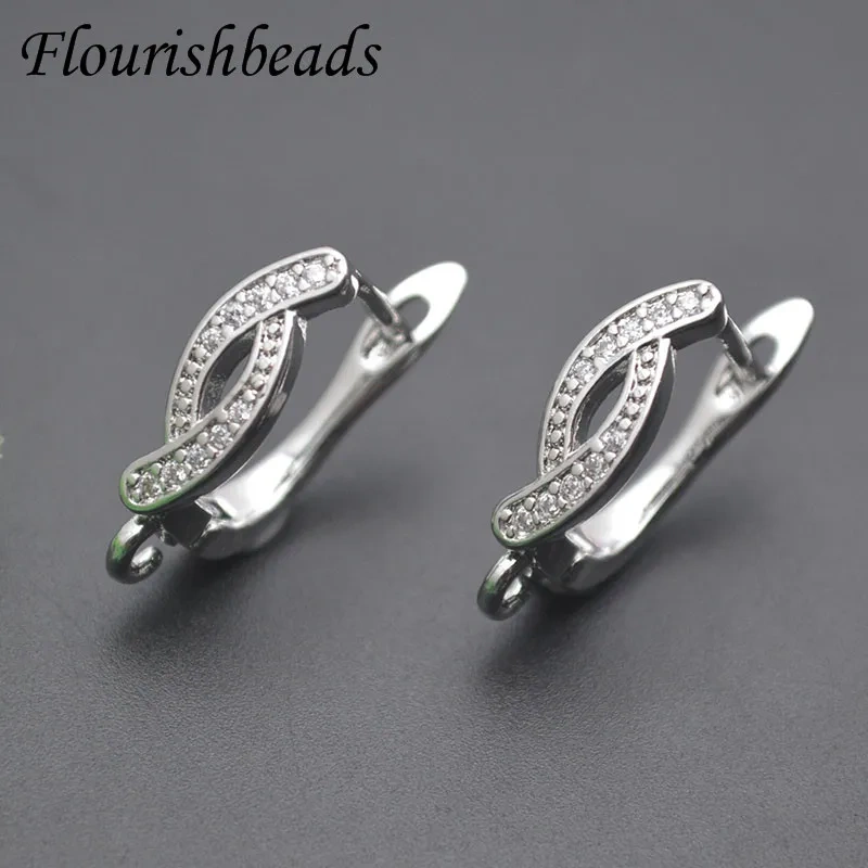 18K Real Gold Plated Paved CZ Beads Earwire Earring Hooks Accessories for  Women DIY Nickel Free Earrings Making 30pcs/lot
