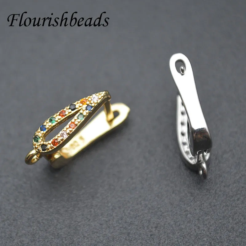 Colorful CZ Beads Gold Silver Color Shvenzy Earwire Fixture Earring Hooks Clasp Women DIY Fashion Jewelry Making Parts 30pcs