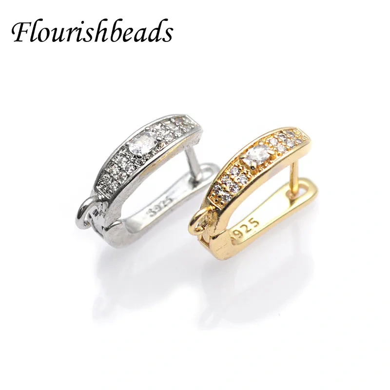 30pcs Multi-row Zircon CZ Beads Paved Real Gold Rhodium Plating Earring Hooks for DIY High Quality Jewelry Making Supplier