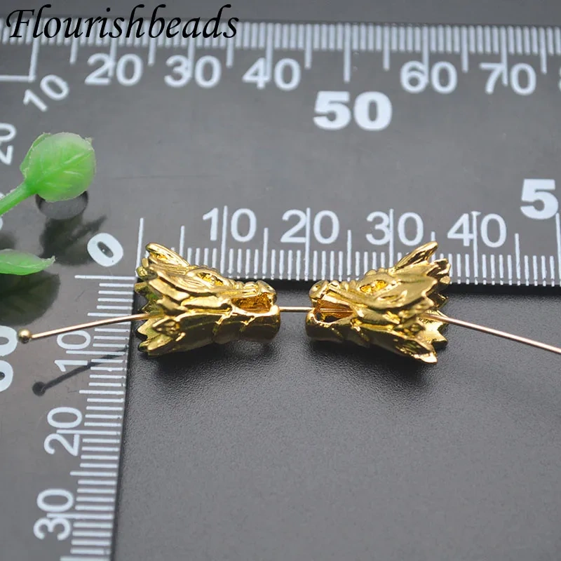 Real Gold Plated Metal Chinese Lucky Dragon Head Loose Bead Charms for DIY Fashion Necklace Bracelet Accessories