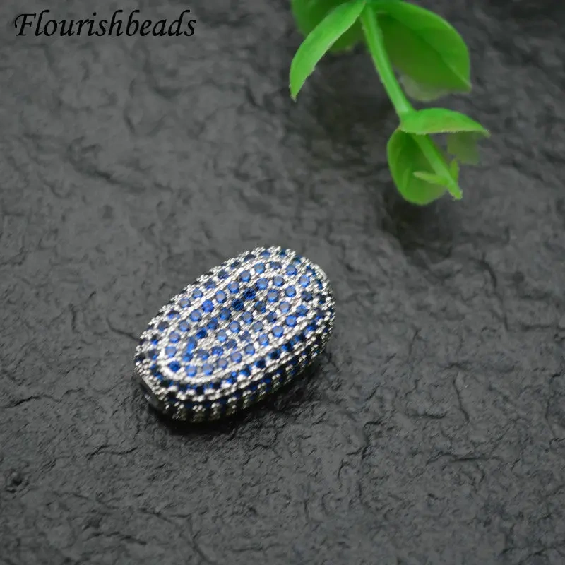 12x20mm High Quality Paved Blue Color Real CZ Zircon Rounded Rectangle Metal Beads DIY Fashion Jewelry Findings 5pc/lot