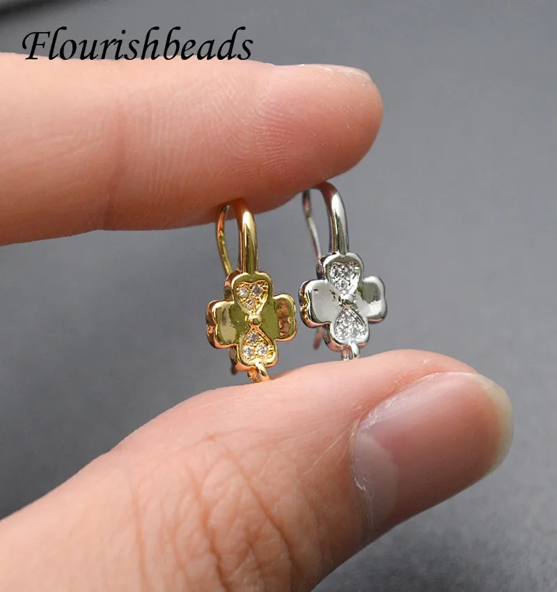 New Arrived Nickle Free CZ Beads Paved Gold Rhodium Plating Flower Shape Earring Hooks for Jewelry Making Parts 30pcs/lot