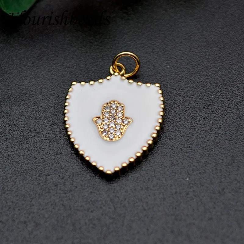 Drop Oil Colorful Enamel Moon Star hand  Heart  Shape Pendant Diy CZ Beads paved Charms for Jewelry Making