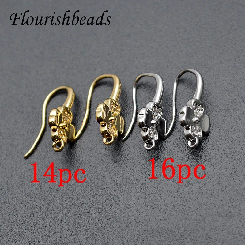 New Arrived Nickle Free CZ Beads Paved Gold Rhodium Plating Flower Shape Earring Hooks for Jewelry Making Parts 30pcs/lot