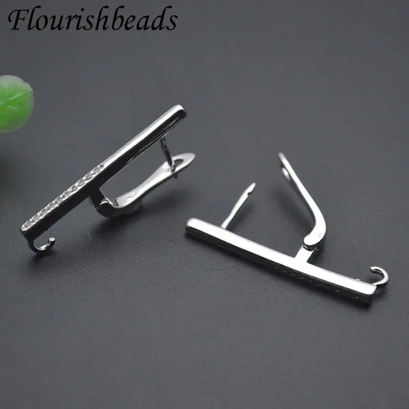 Jewelry Findings Paved CZ Beads Earring Hooks Clasp Fixtures Fasteners Accessories for Women DIY Fashion Earrings 30pcs/lot