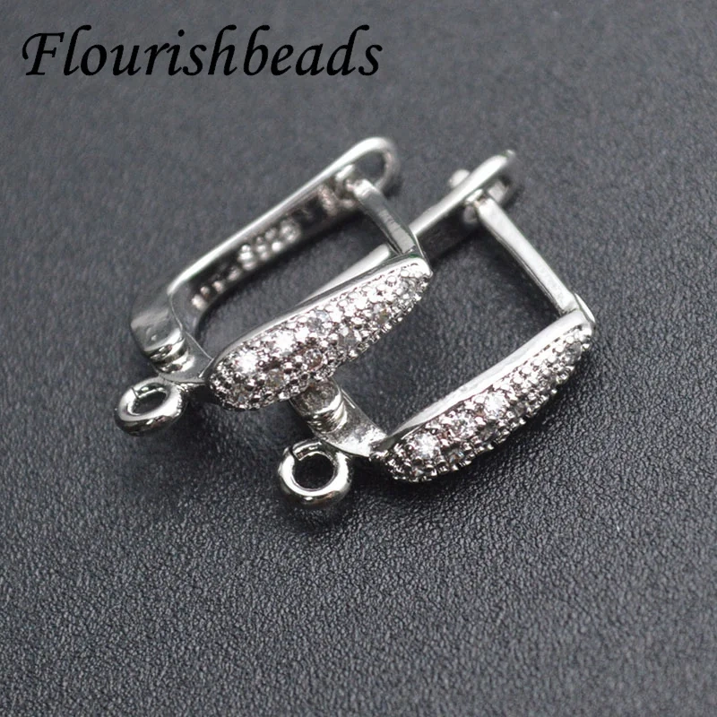 Zircon Inlaid  Nickle Free Anti-rust Gold Rhodium Color Metal Earring Hooks Jewelry Findings 30pc Per Lot