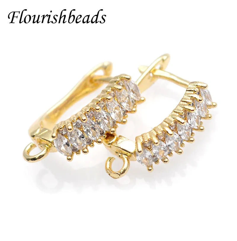 High Quality Real Gold Plating CZ Beads Paved Earring Hooks for Jewelry Making Parts Supplier 30pcs/lot
