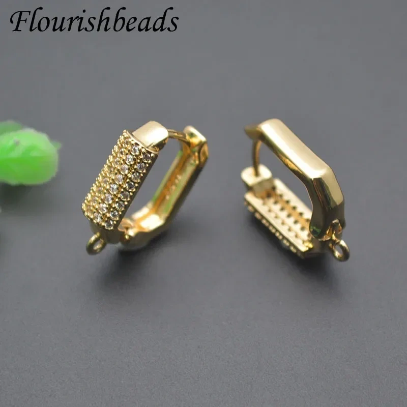 High Quality Gold Color Multi Row Zirconia Geometric Shape Earring Hooks Clasp for DIY Earring Jewelry Making 30pcs/lot