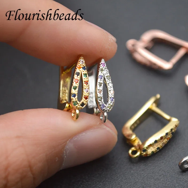 Colorful CZ Beads Gold Silver Color Shvenzy Earwire Fixture Earring Hooks Clasp Women DIY Fashion Jewelry Making Parts 30pcs