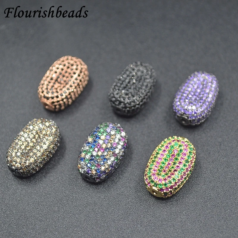 14x20mm Luxury Paved  Real CZ Zircon Rounded Rectangle Metal Beads for Women DIY Jewelry Making Necklace Bracelet