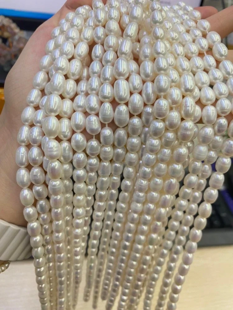 7X10mm White Fresh Water Pearl Rice Tube Barrel Loose Beads