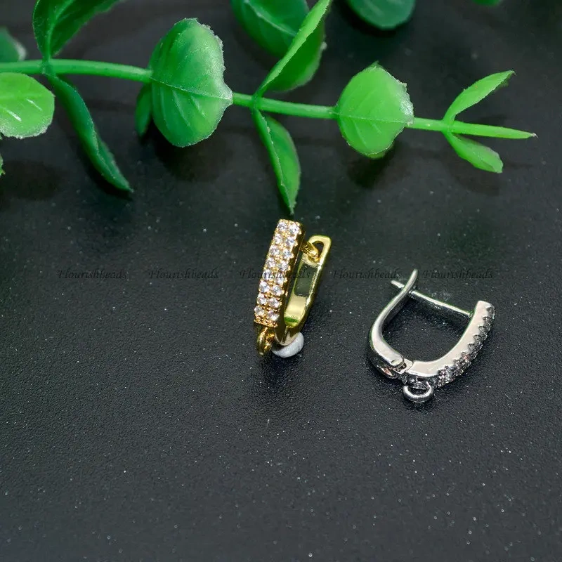 Paved Zircon CZ Beads High Quality Anti Fade Metal Arched Earring Hooks Jewelry Findings Setting Accessories Makings 30pc