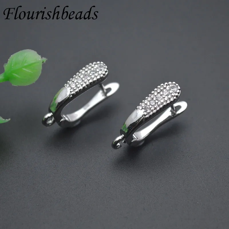 New Design Paved CZ Beads 18k Gold Earring Hooks Schwenzy Jewelry Findings for Women DIY Fashion Earrings 30pcs/lot