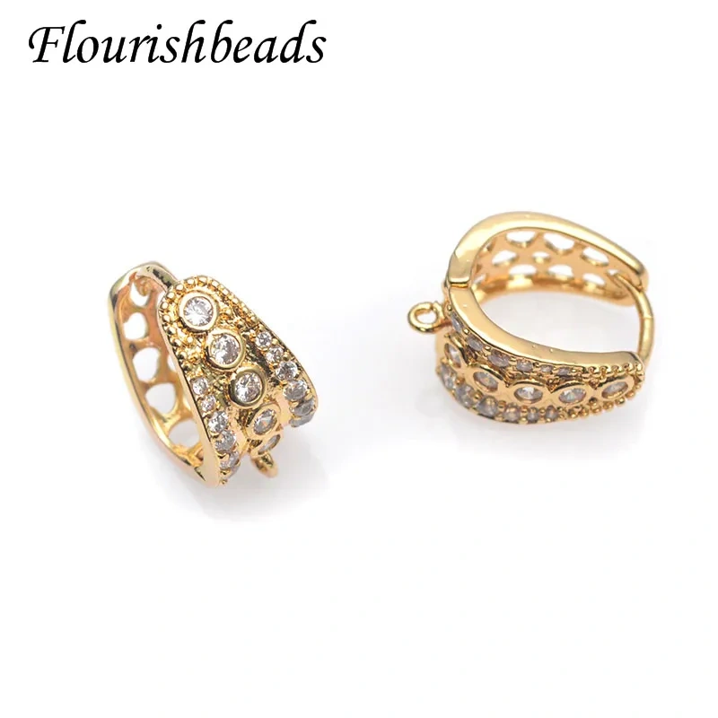 Luxury Real Gold Plated CZ Beads Paved Nickel Free Earring Hooks Clasp DIY Women Handmade Quality Jewelry Making Supplier