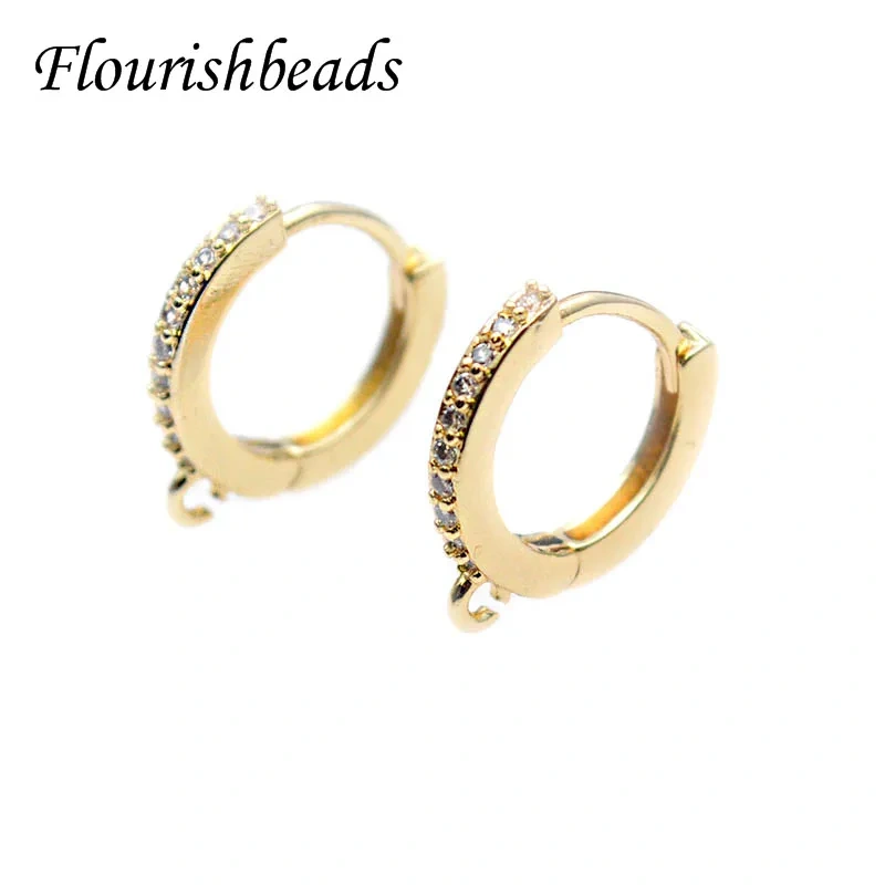 High Quality Nickle Free Anti-fading Round Shape Metal Earring Hooks Zircon Beads Paved Jewelry Findings 30pcs/lot