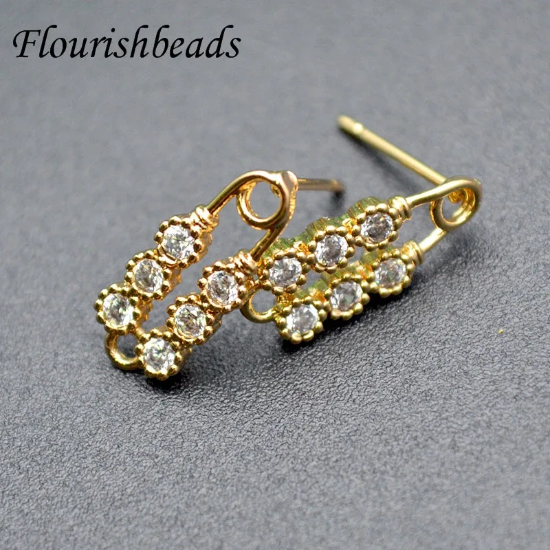 30pc High Quality Double CZ Zircon Beads Paved Real Gold Plating Earring Hooks Diy for Jewelry Making Accessories