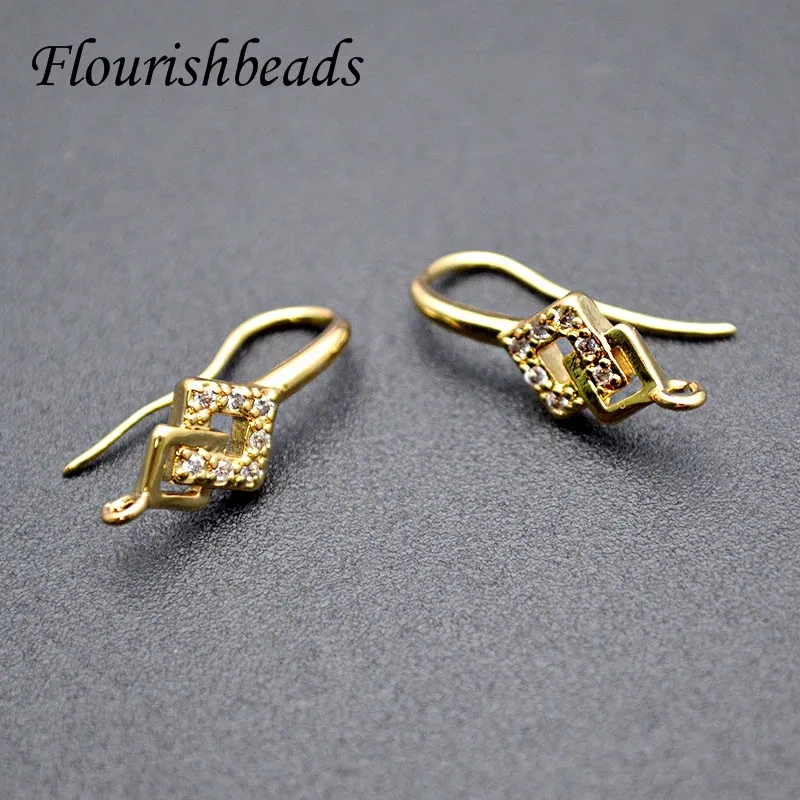 20pcs High Quality Nickel-free Anti Rust CZ beads paved gold plating earring hooks for DIY jewelry Making