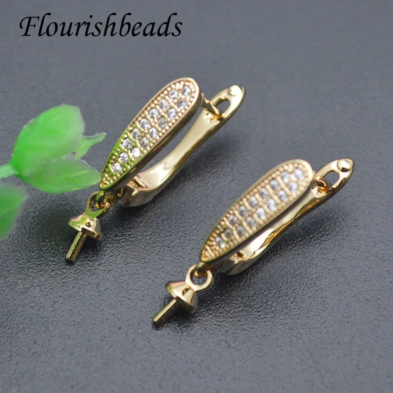 30pcs Gold Color Paved CZ Beads Clasp with Pin Earring Hooks for Jewelry Making Accessories