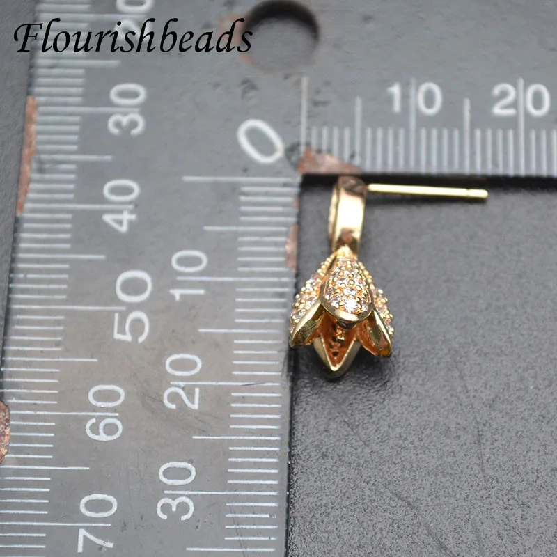 Luxurious Paved CZ Beads Double Flower Petal Leaf Tassel Earring Hooks Fit 6mm Gemstone Beads Jewelry Findings 10pc/lot