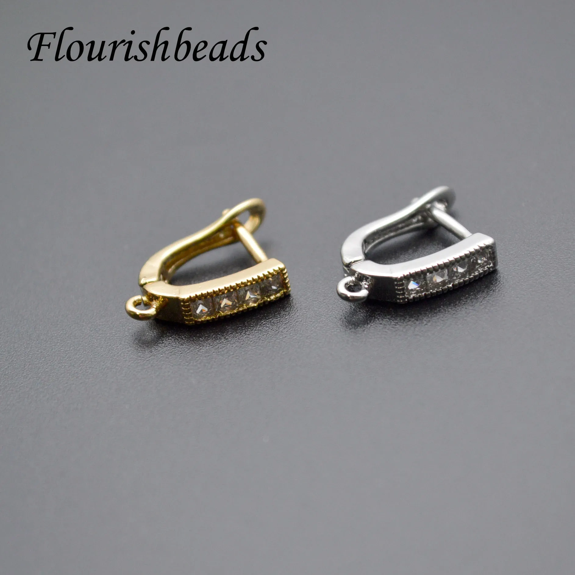 Color Remain Gold Plating Anti Rust CZ Beads Paved Earring Hooks for High Quality Jewelry Making Supplier 30pcs