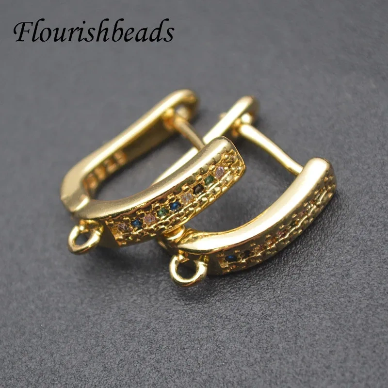 30pcs/lot Nickel Free Gold Plated Paved CZ Beads Earring Hooks Findings for Women DIY Fashion Jewery Making Earrings