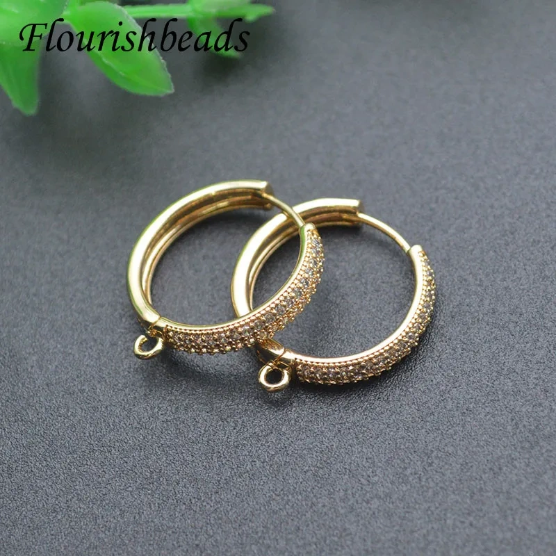 Metal Brass Gold Plated Paved CZ Beads Circle Shape Round Earring Hooks for Diy Women Handmade Jewelry Making 20pcs/lot