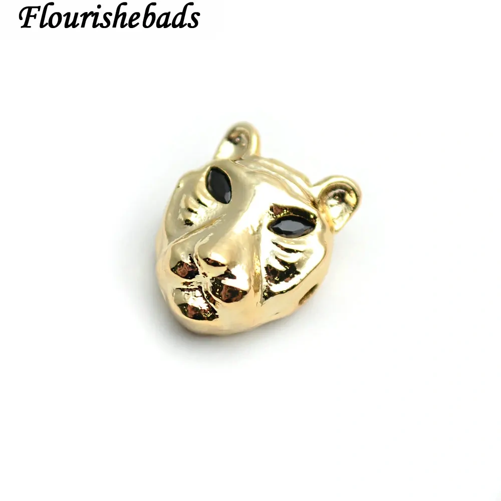 Anti-rust New Design 10x13mm Metal Copper Black CZ Eye Leopard Head Spacer Loose Beads Bracelet Charms Jewelry Findings