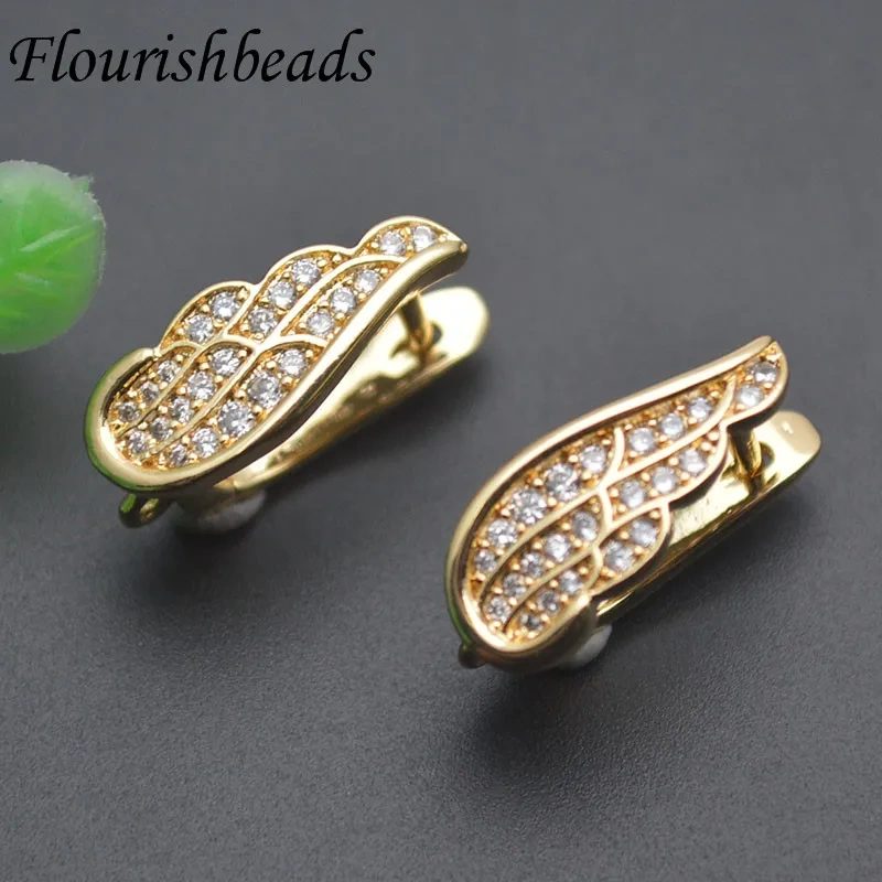 High Quality Real Gold Plated Angle Wing Shaped Earring Hooks Paved CZ Beads Ear Wire for Women DIY Jewelry Earrings Accessories