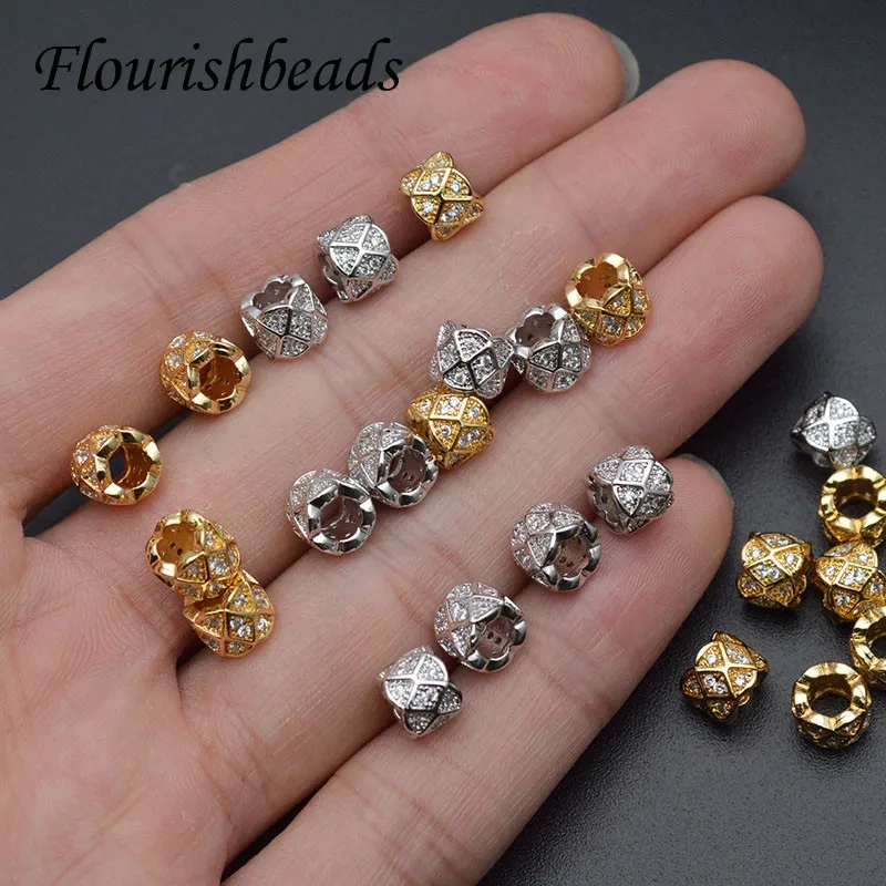 6x8mm High Quality Paved Cubic Zircon Beads 3mm Hole Cylindrical Metal Beads DIY Accessories for Jewelry Findings 30pcs/lot