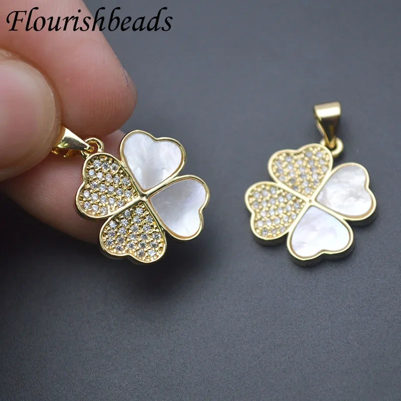 Luxury Natural Mother of Pearl Paved CZ Beads Leaf Heart Shape Pendant Charms for Women DIY Necklace Jewelry Making