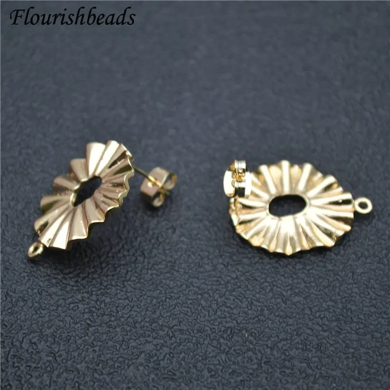New Arrival Ins Girl Style Gold Color Metal Wave Fold Edge Circle Ear Stud Brass Fashion Jewelry Findings Earrings DIY Stuff