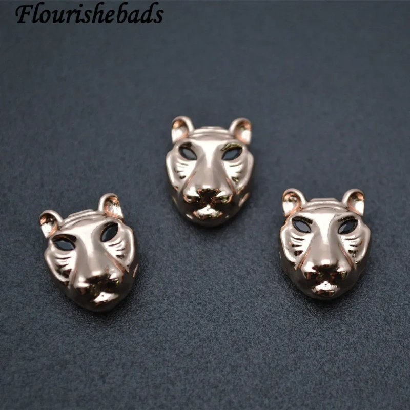 Anti-rust New Design 10x13mm Metal Copper Black CZ Eye Leopard Head Spacer Loose Beads Bracelet Charms Jewelry Findings