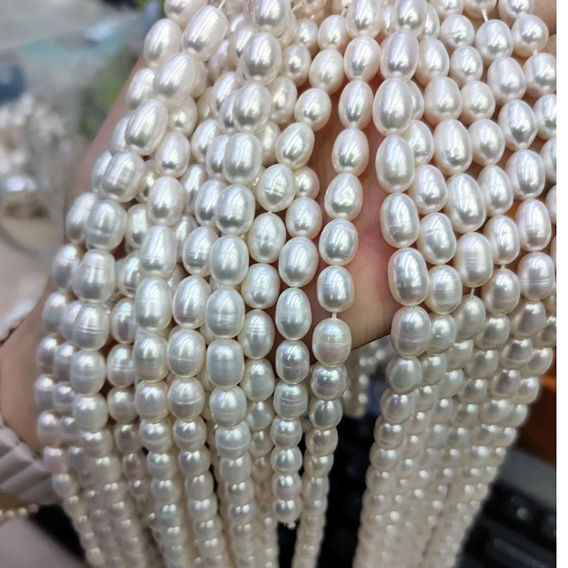 7X10mm White Fresh Water Pearl Rice Tube Barrel Loose Beads