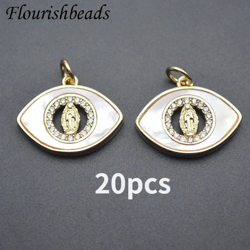 Mother of Pearl Turkish Evil Eye Gold Plated Charm Pendants Accessories for Women Bracelet Necklace Earring Jewelry Making