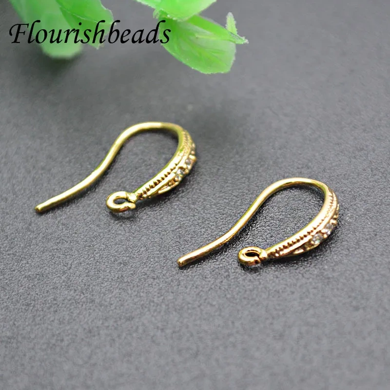 10x15mm Gold Color Plated Brass with Zircon Earrings Hook High Quality Jewelry Earrings Accessories 30pcs/lot