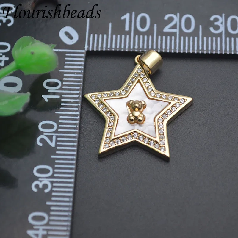 18k Gold Plated MOP Paved CZ Beads Star Shape Pendant Charms for DIY Fashion Necklace Jewelry Making 10pcs/loy