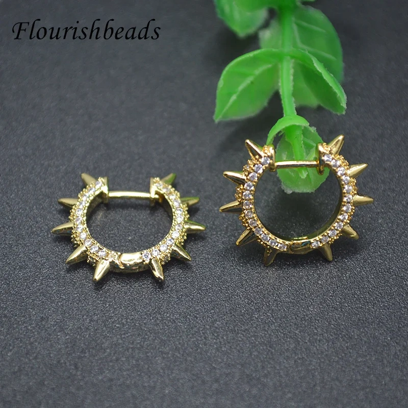 Metal Brass Gold Plated Paved Colored Zirconia Earring Hooks Hip Hop Punk Style Earrings for Party Fashion Jewelry
