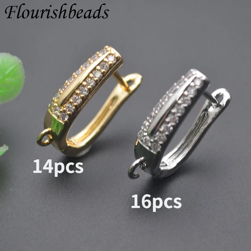 Jewelry Findings Paved Zircon Beads Geometric Triangle Shape Earring Hooks Earwire Clasp Accessories
