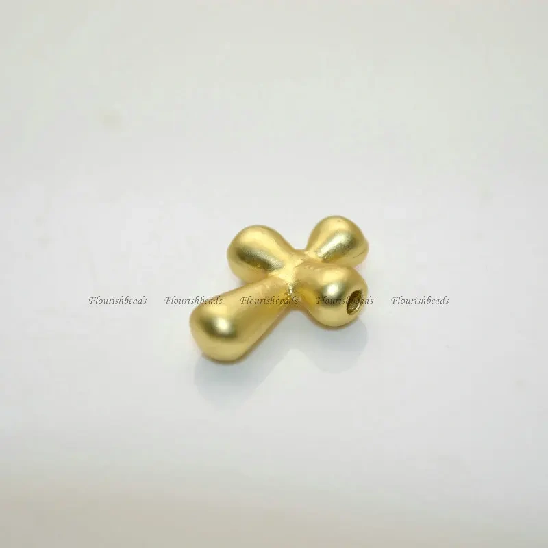 2mm Hole Gold Plated Matte Finish Cross Shape Beads Jewelry Makings Bracelet Charms Necklace Pendant Choker