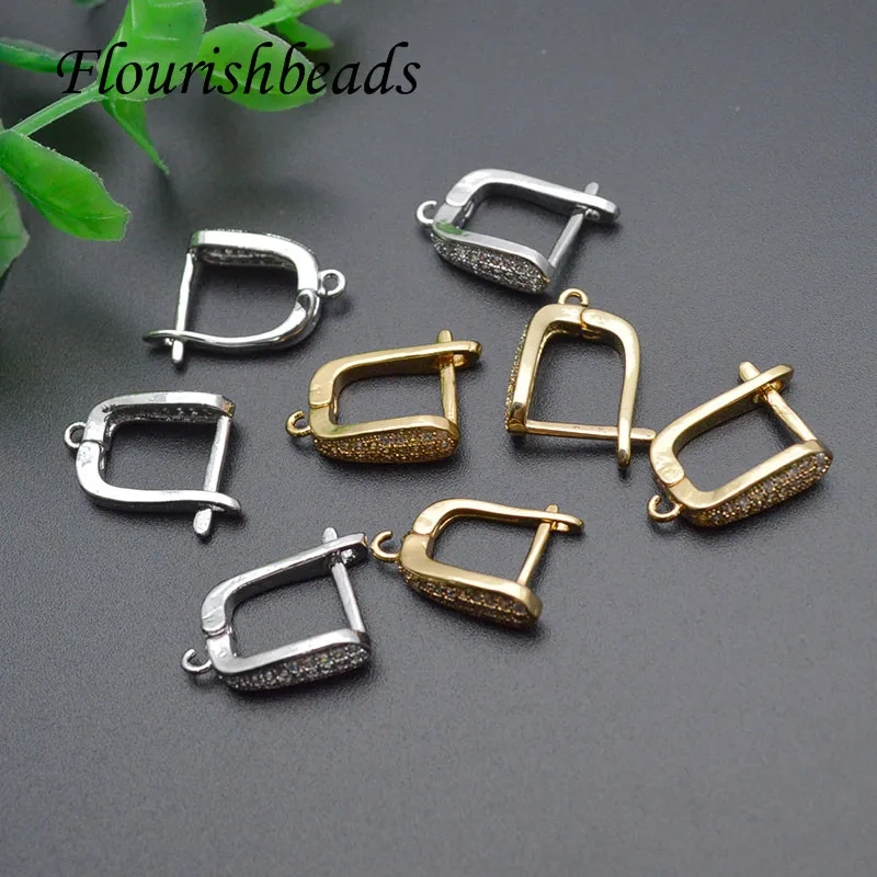 20pcs/lot Rhinestone Beads Paved Gold Rhodium Plating Arched Shape Earring Hooks for High Quality Jewelry Making