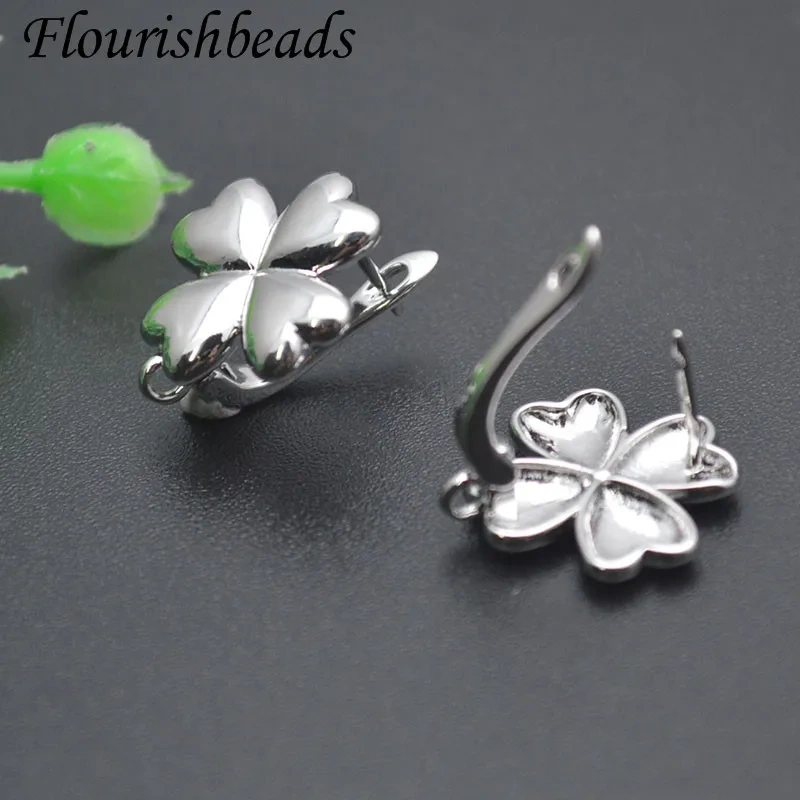 Good Quality Real Gold Plated Jewelry Findings Clover Shaped Ear Hooks for Women Handmade DIY Earrings 30pcs/lot