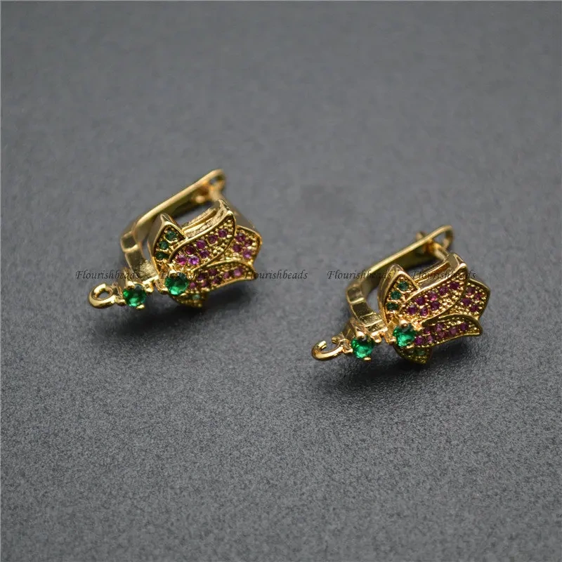 20pc Colorful Zircon CZ Beads Pave Hook Anit-rust Metal Brass Earrings Hooks Hand Shape Connector Nickle Free Jewelry Makings